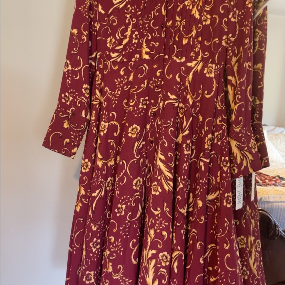 Nannette Burgundy and Gold Floral Midi Dress